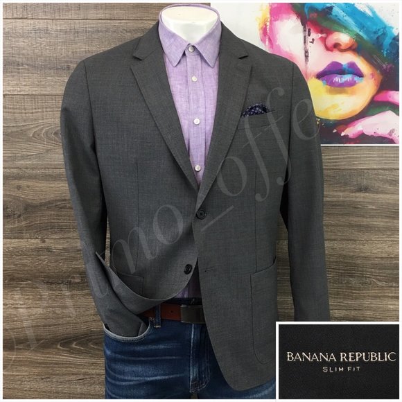 Banana‎ Republic Mens Blazer Sport Coat Two Button Jacket Wool 46R Casual Suits - Picture 1 of 13
